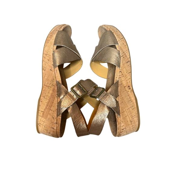 Kork-Ease Myrna 2.0 Wedge Sandals Women 10M Gold Leather Cork Platform Comfort - Picture 4 of 9